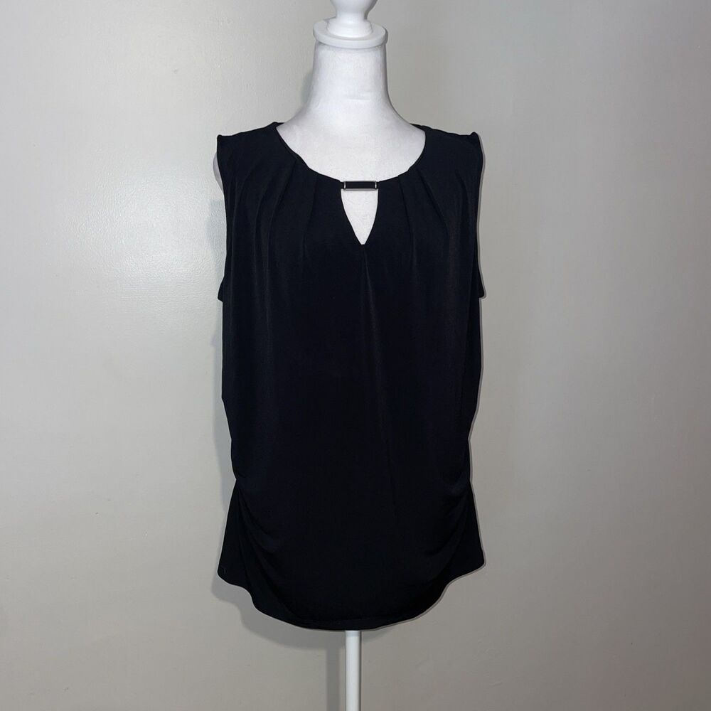 Rafaella Womens 1X Sleeveless Tops Black Keyhole Metal Bar Work